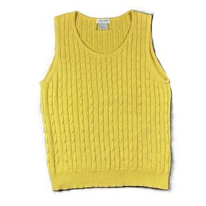 Pierre Cardin Women Cable Knit Sweater Vest Vintage Y2K Preppy Yellow XL L113
